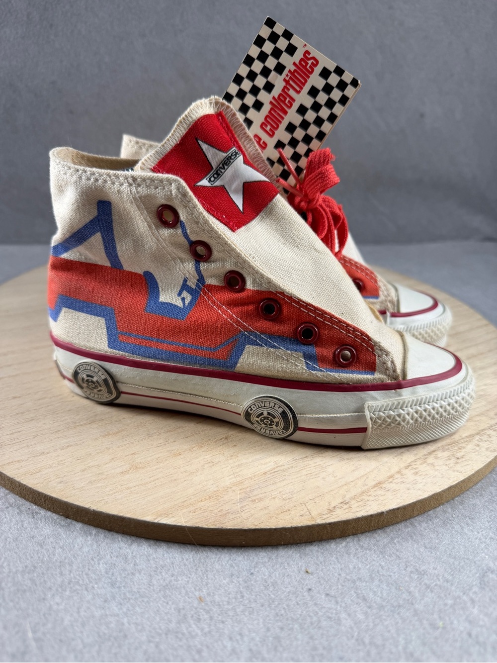 Vintage 80s Converse Convertibles High Top Geometric Kids Size 13 Deadstock USA